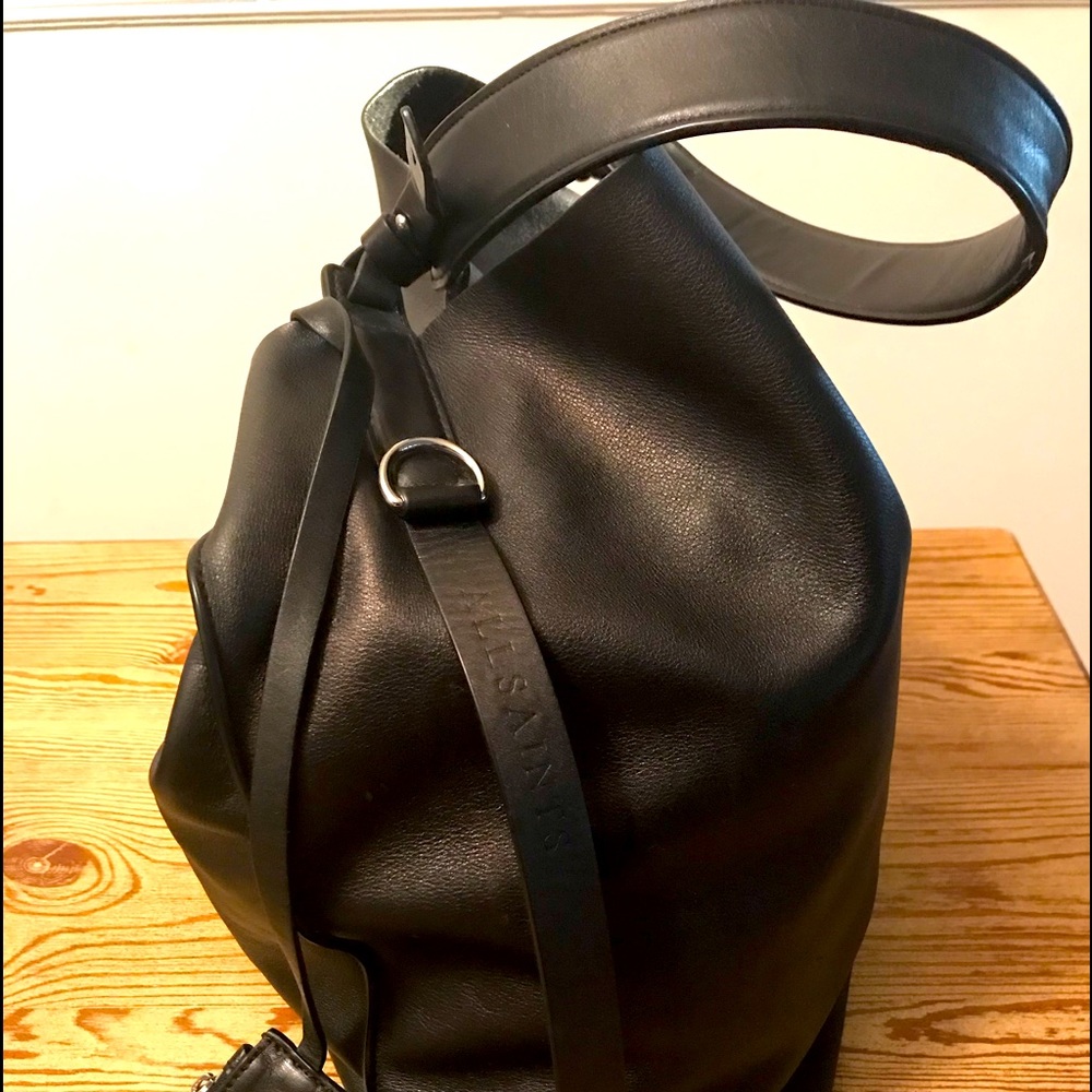 All Saints Black Genuine Leather Hobo Tote